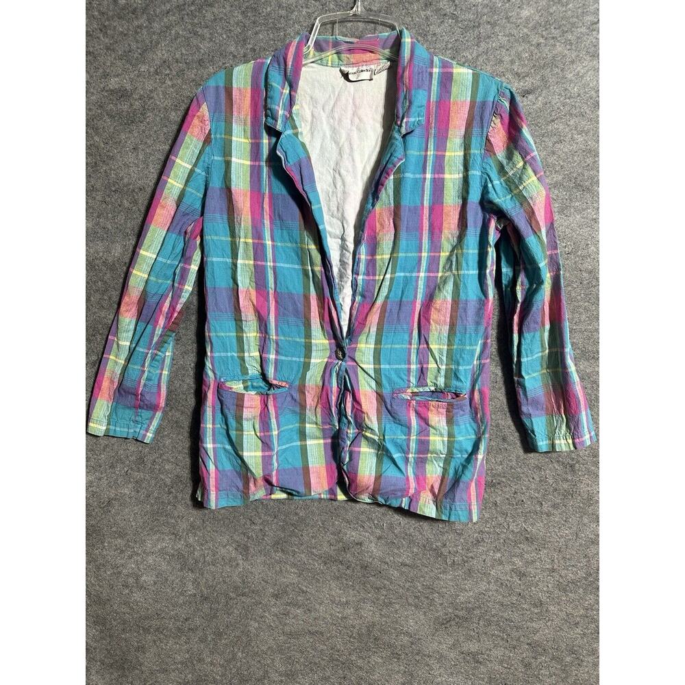 Vintage 90s Y2K Plaid Cropped Blazer Jacket S Preppy Grunge Indie Sleaze Retro